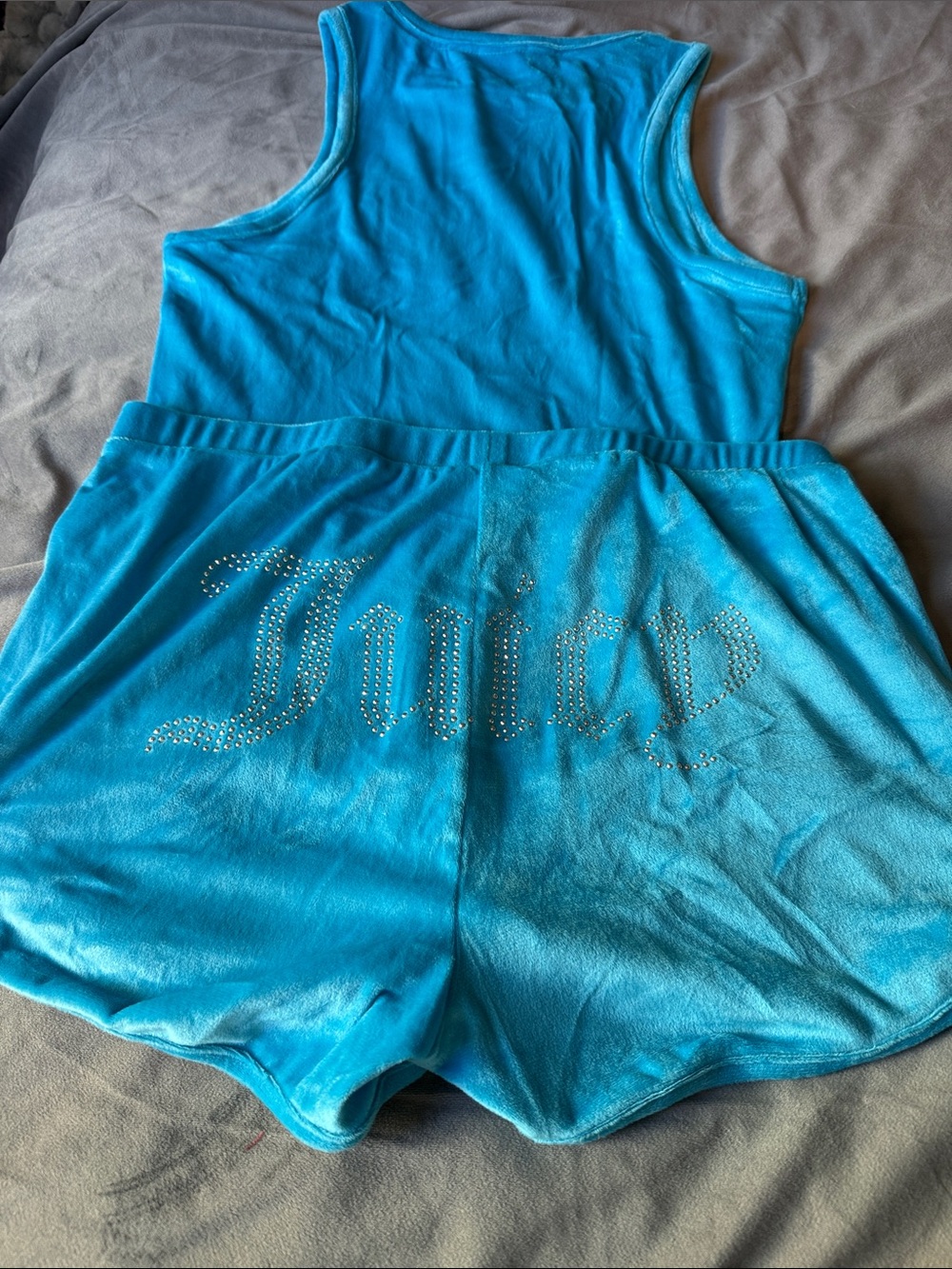 Juicy Couture Turquoise Blue Velour Tank & Shorts Set Silver Sparkles - Picture 4 of 5